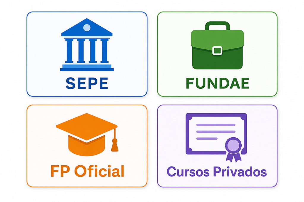 Comparativa de opciones de formación para desempleados en España: SEPE, FP, FUNDAE y cursos privados